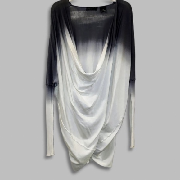 Press Sweater Ombre Drape Front Batwing Sleeves Gray/White Women's Small Petite - Picture 1 of 4